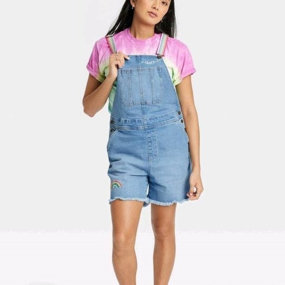 Target Pants - Target pride shortalls sz medium adult rainbow light wash pre-owned
